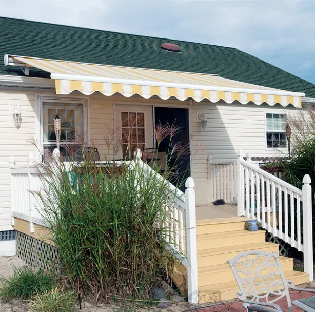 Retractable awning installed over a Coastal North Carolina patio